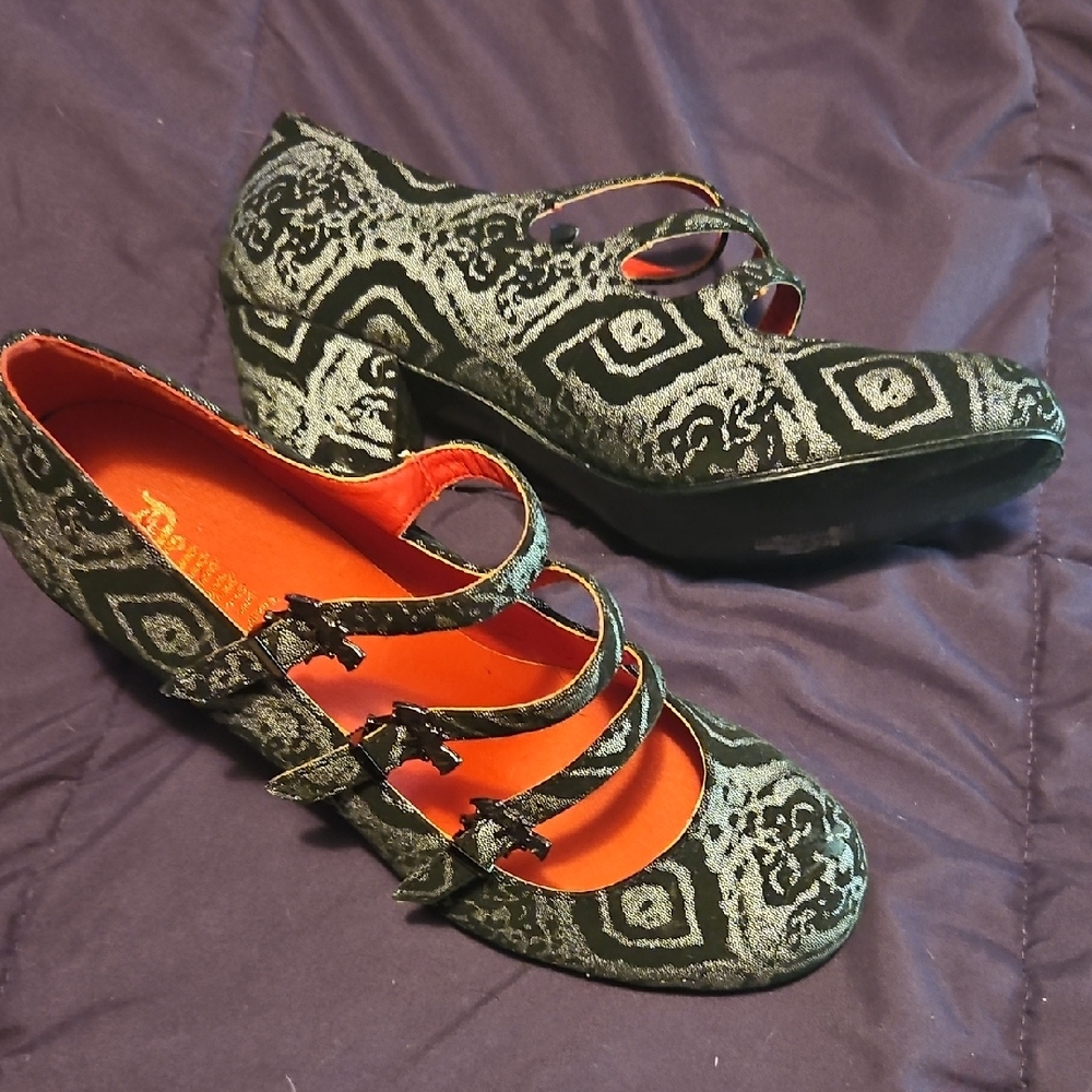 Demonia Black and Gray Heels with Striking Design